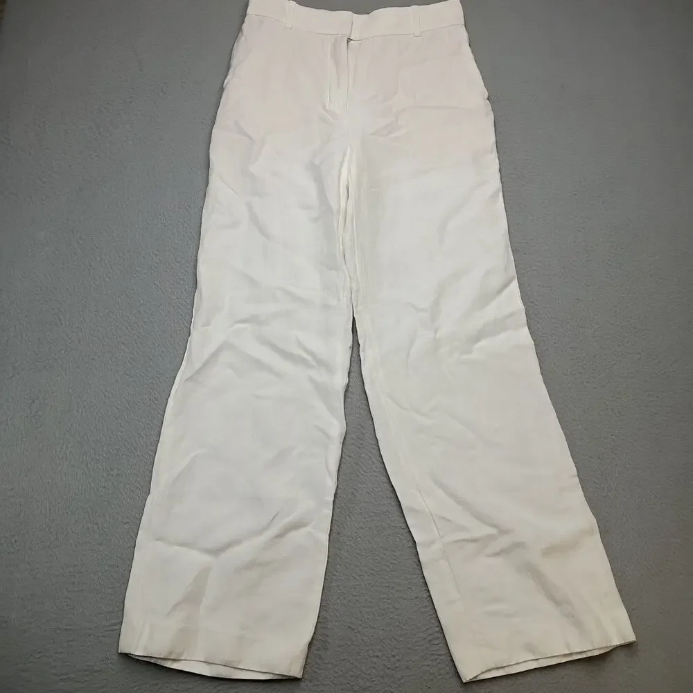 Babaton White Linen Blend Wide Leg Trousers Women’s Size 0 High Rise Pants boho
